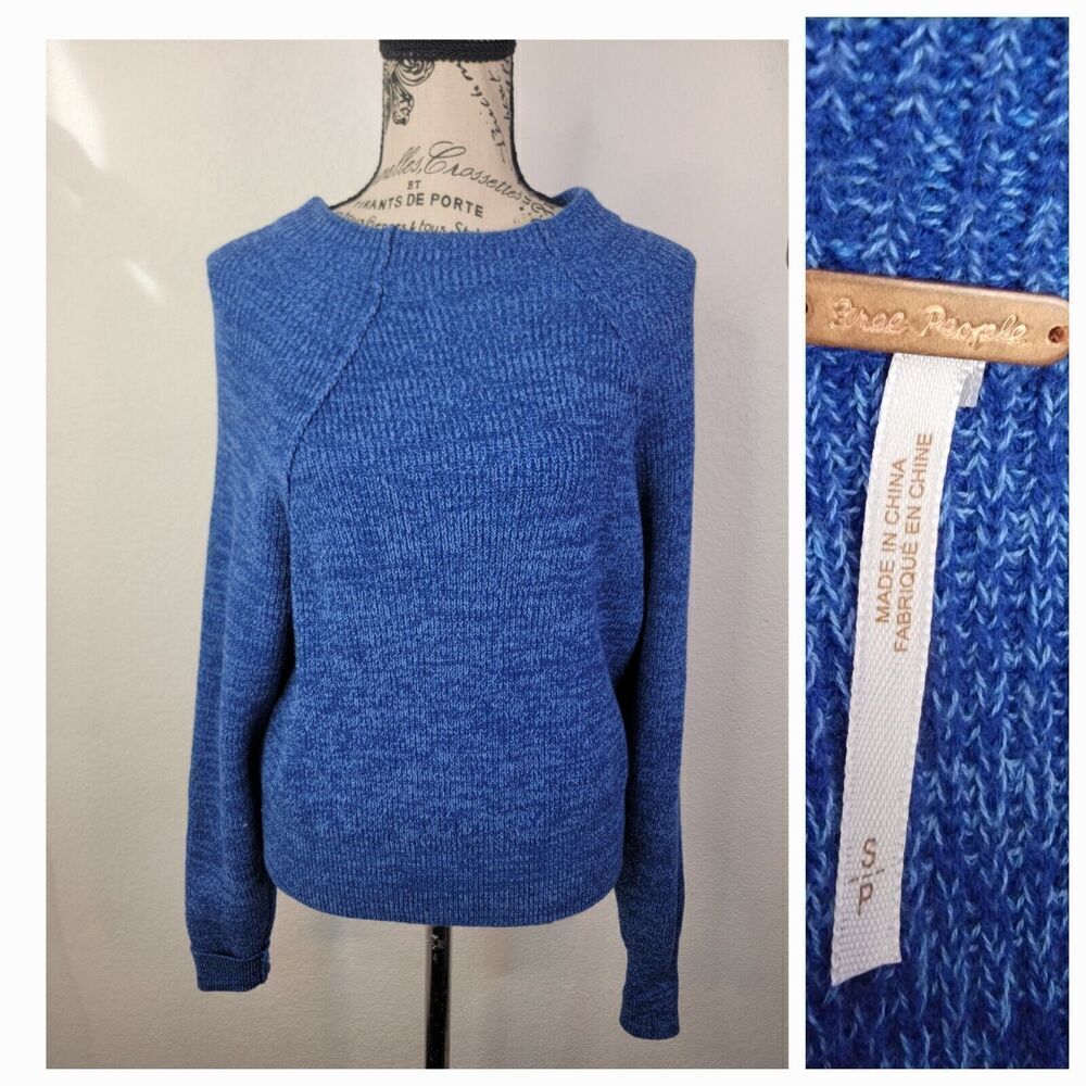 Free People Too Good Sweater Small Mock Neck Knit Pullover Cobalt Blue OB910473